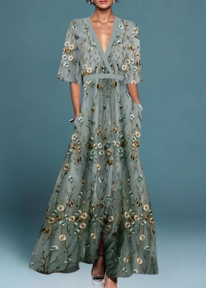 Judit - Elegáns virágmintás maxi ruha