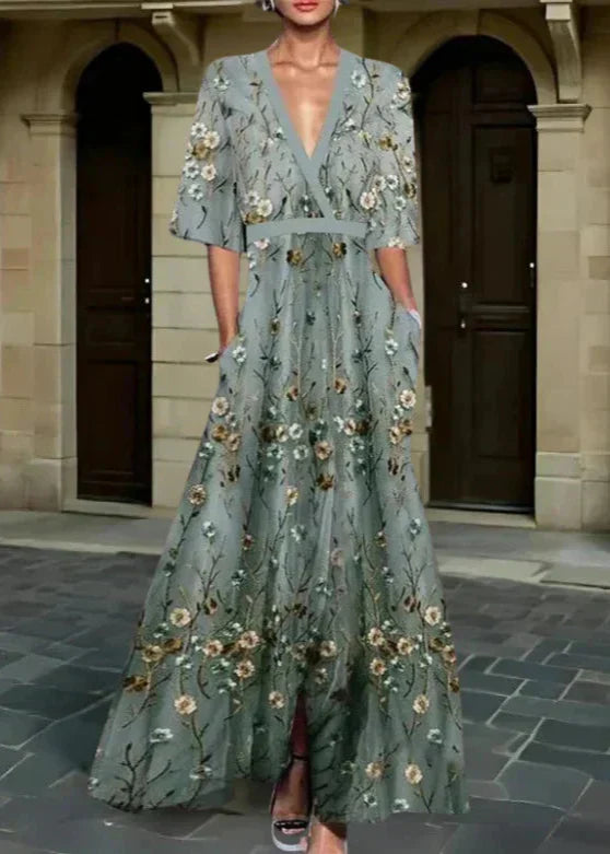 Lilla - Elegáns virágmintás maxi ruha