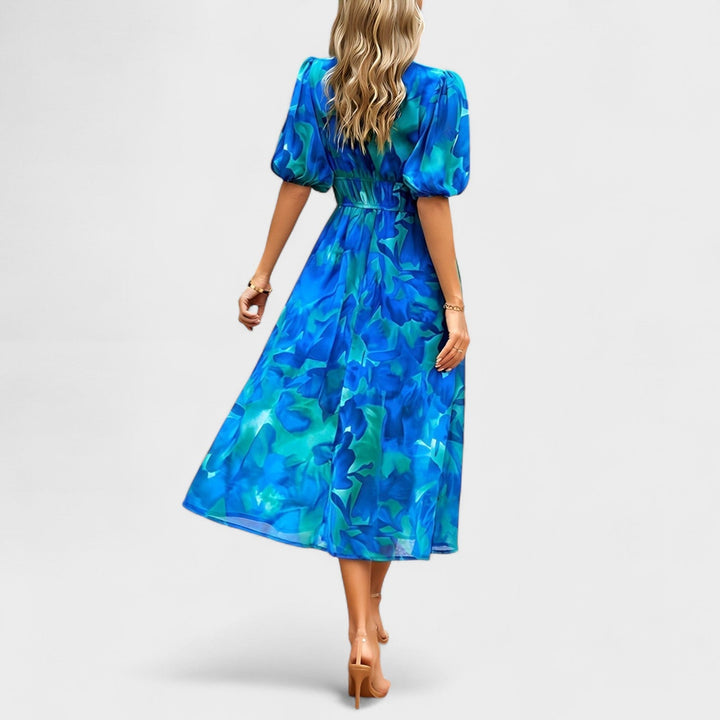 Ilona - Elegáns virágmintás midi ruha