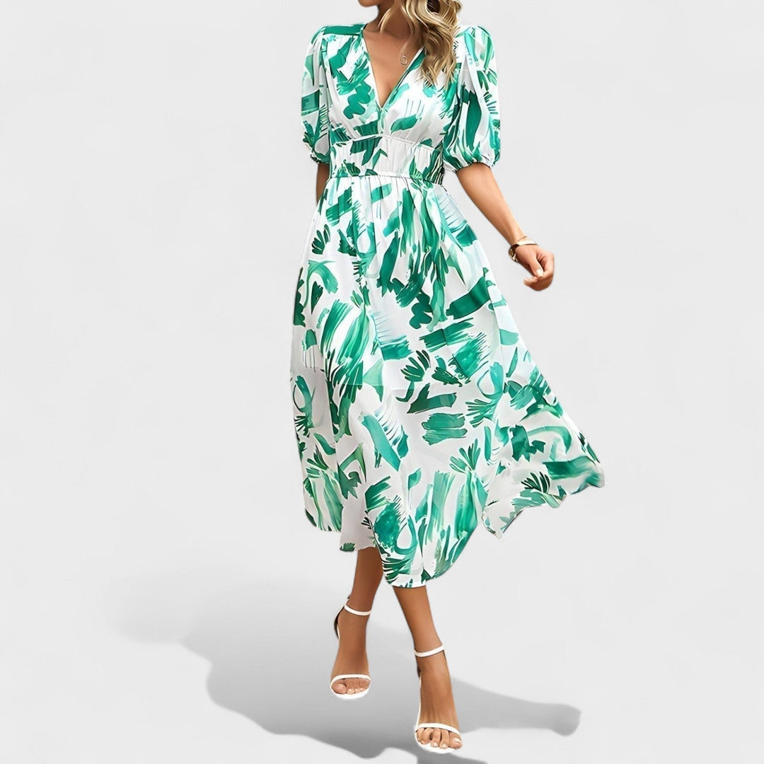 Emese - Elegáns virágmintás midi ruha