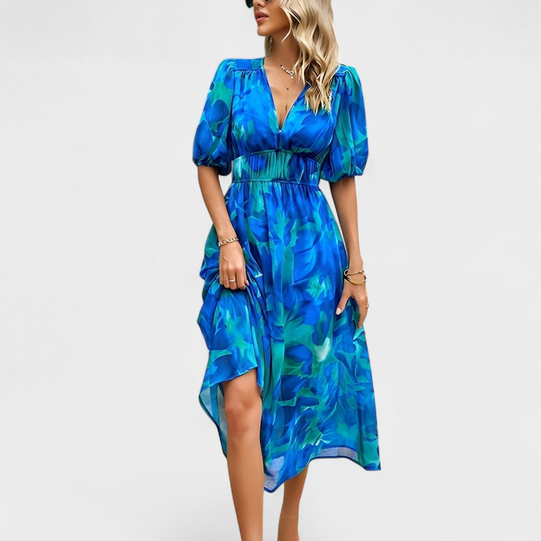 Emese - Elegáns virágmintás midi ruha