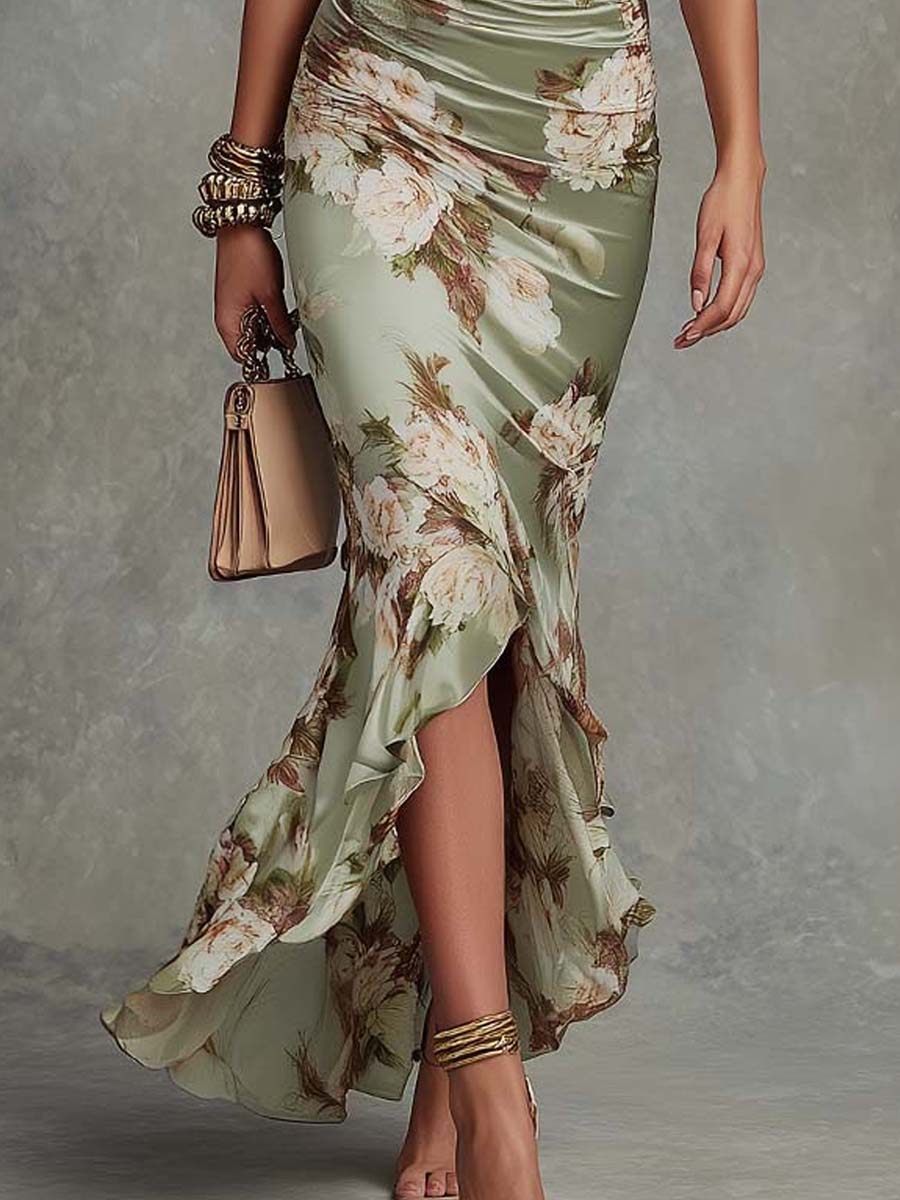 Csilla - Virágmintás Elegáns Maxi Ruha
