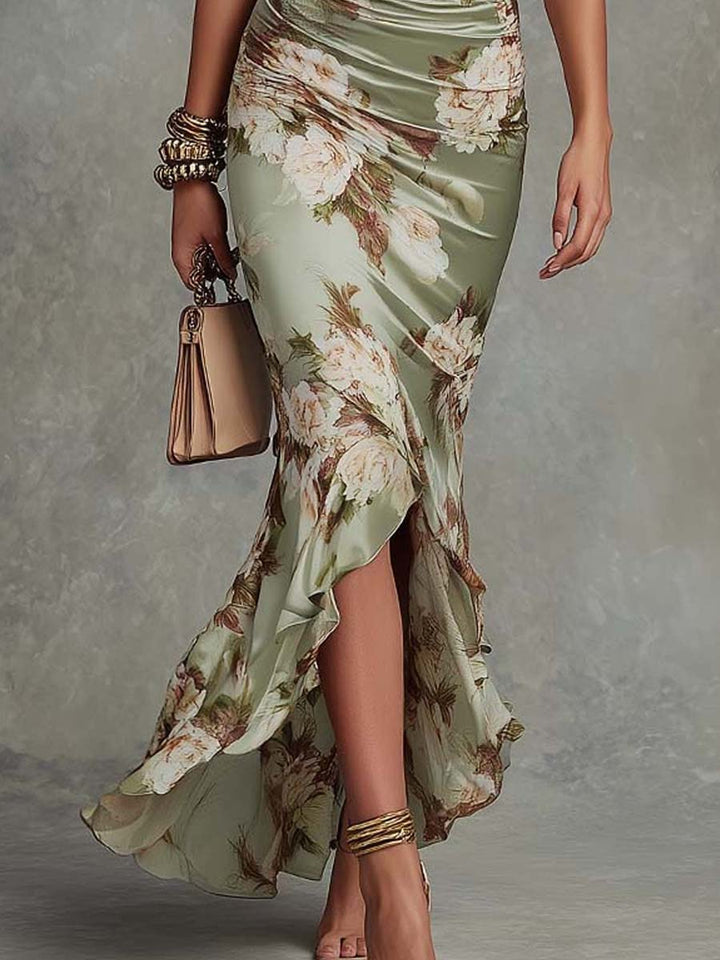 Csilla - Virágmintás Elegáns Maxi Ruha