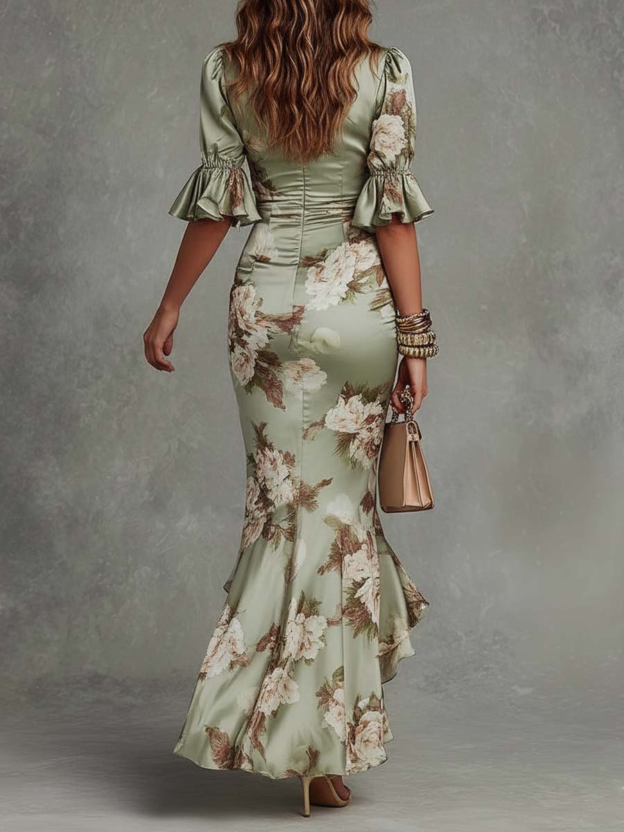 Csilla - Virágmintás Elegáns Maxi Ruha