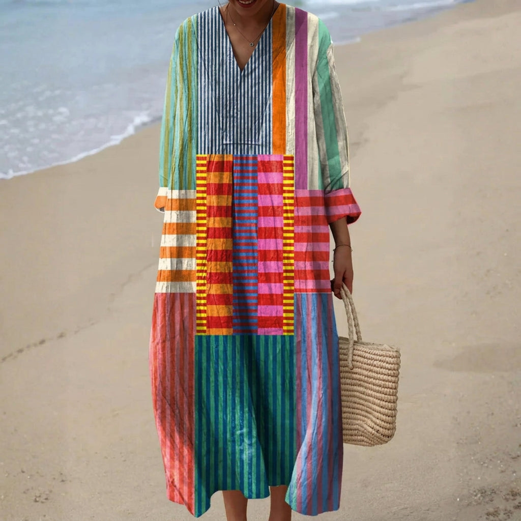 Ágnes - Hosszú, többszínű patchwork ruha