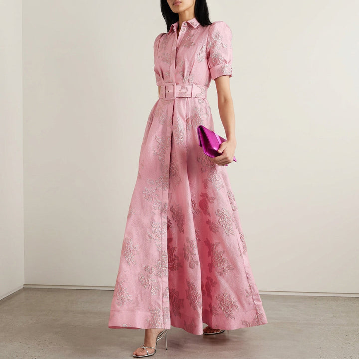 Anna - Hosszú virágmintás jacquard ruha övvel