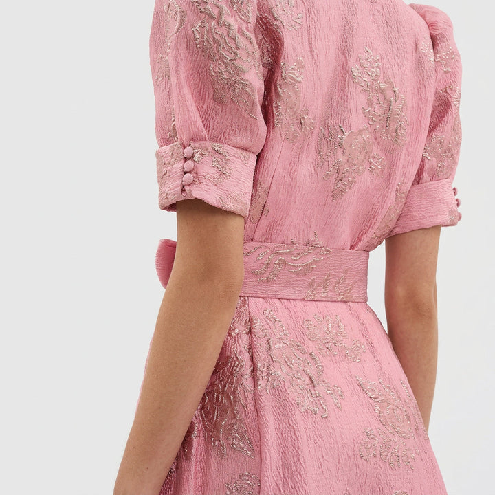 Anna - Hosszú virágmintás jacquard ruha övvel