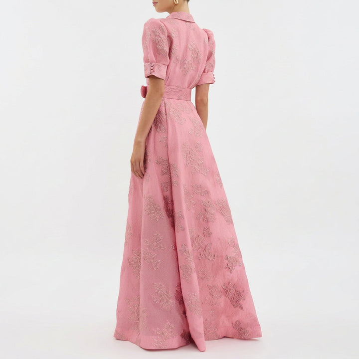 Anna - Hosszú virágmintás jacquard ruha övvel
