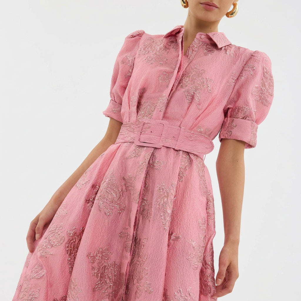 Anna - Hosszú virágmintás jacquard ruha övvel