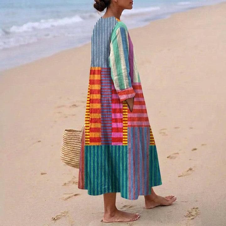 Ágnes - Hosszú, többszínű patchwork ruha