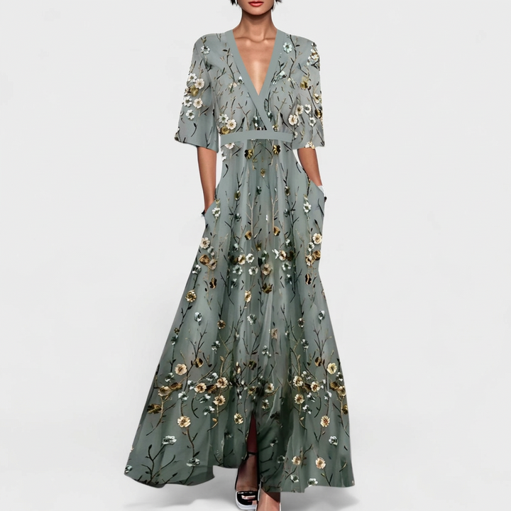 Judit - Elegáns virágmintás maxi ruha
